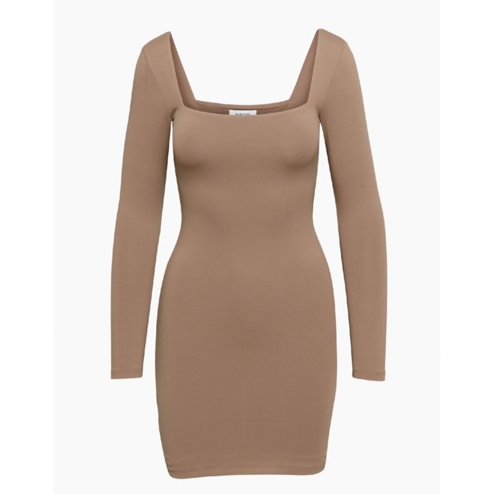 ARITZIA BABATON Contour Squareneck Long-Sleeve Mini Dress in Gold Camel